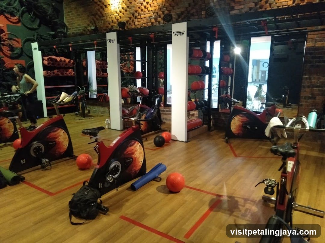 Gym Interior with Spin Bikes and Equipment