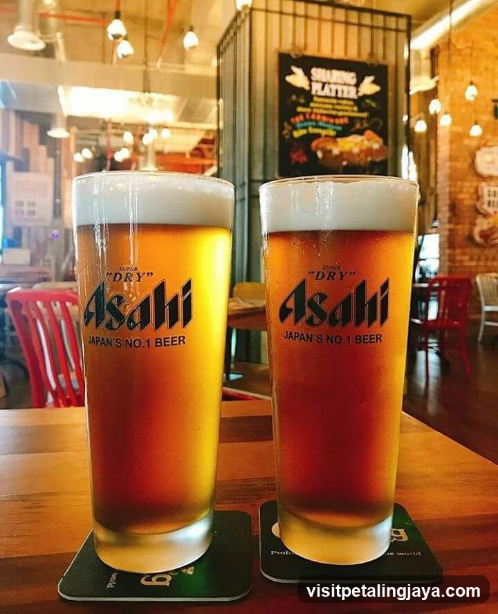 Asahi Beer Glasses in Restaurant Interior