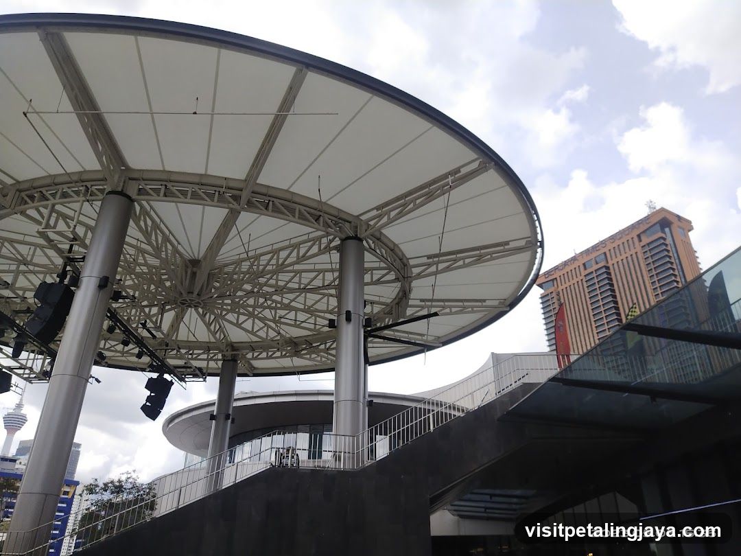 Modern architectural structure with stage equipment