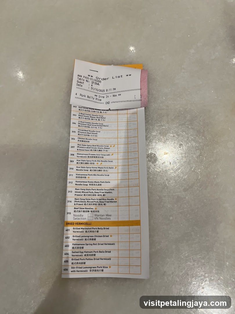 Receipt and Menu List