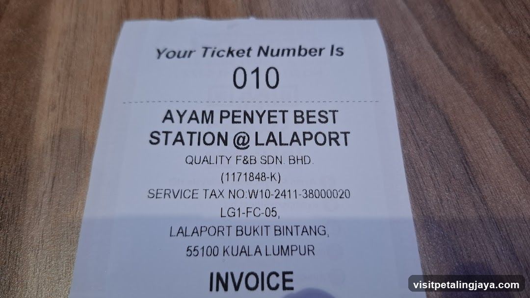 Receipt from Ayam Penyet Best Station @ Lalaport
