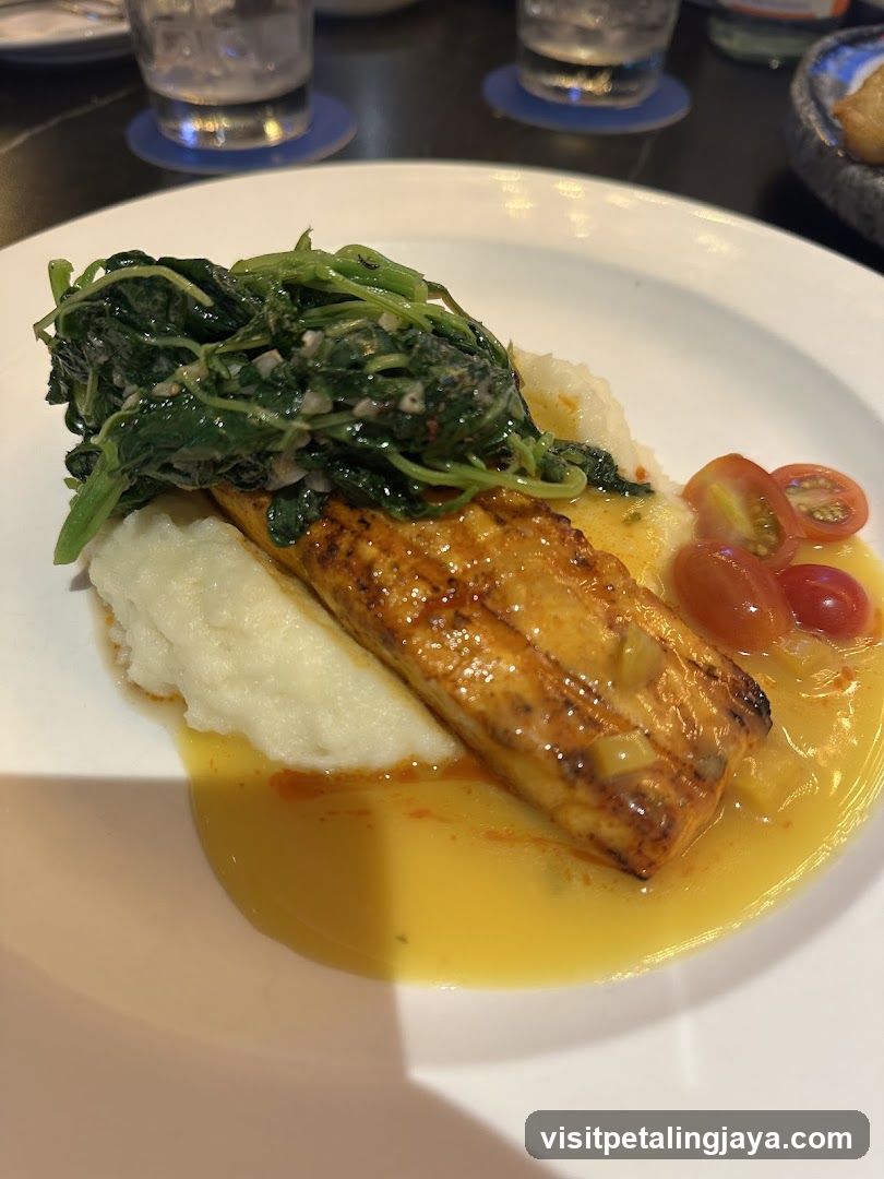 Grilled Fish with Mashed Potatoes and Spinach