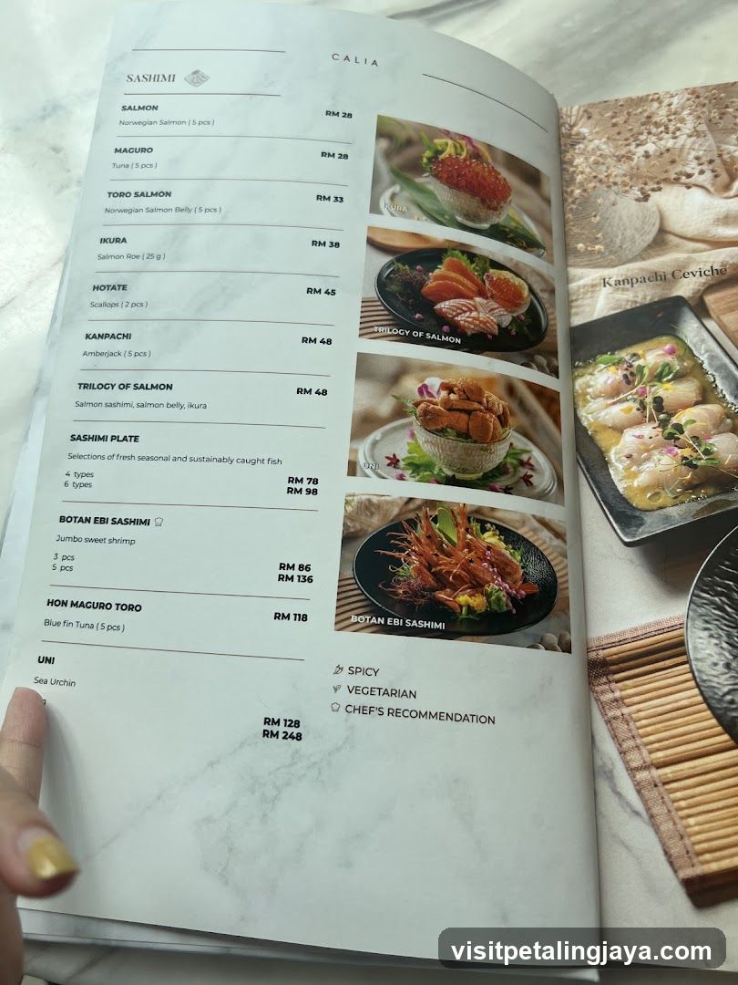 Sashimi Menu from Calia Restaurant