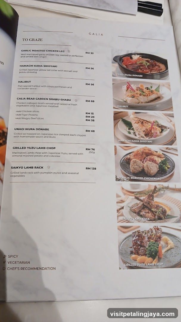 Calia Menu Page