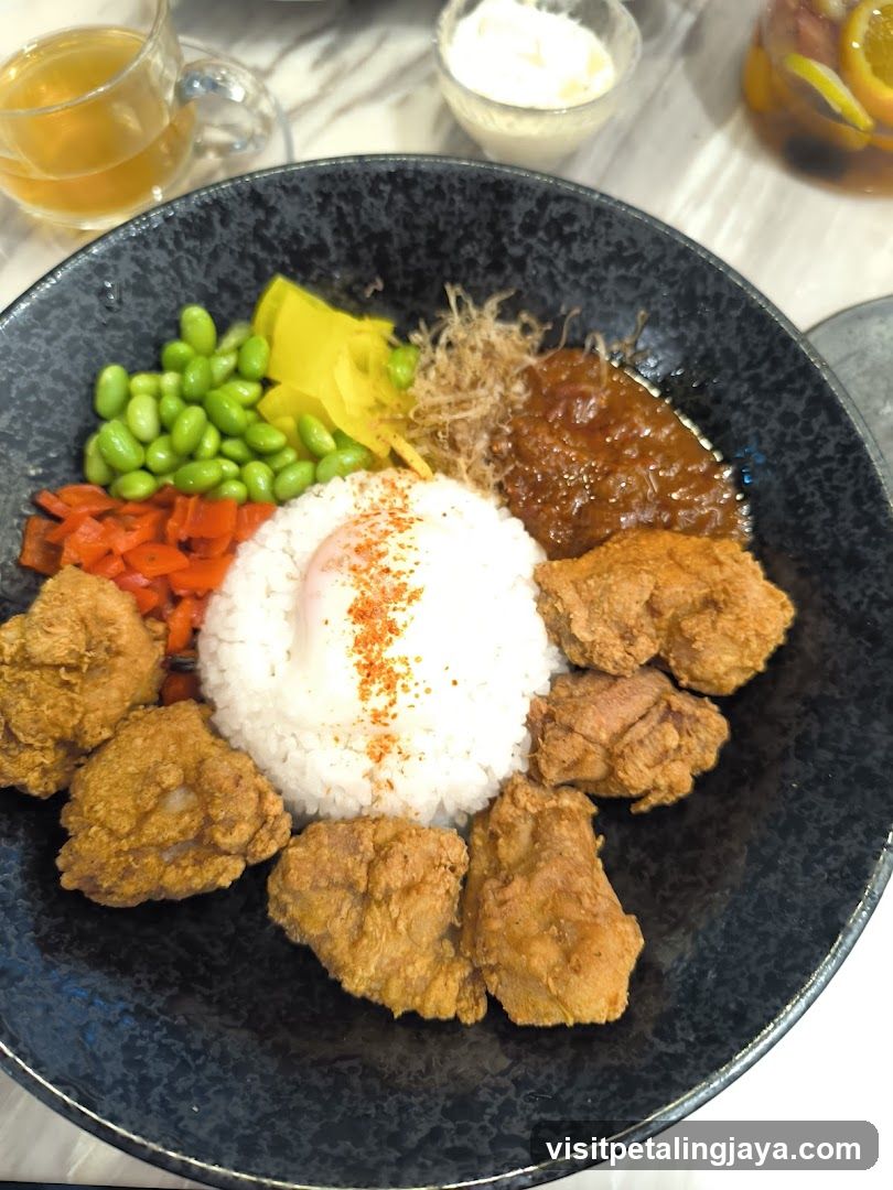 Fried Chicken Rice Bowl with Egg and Sides