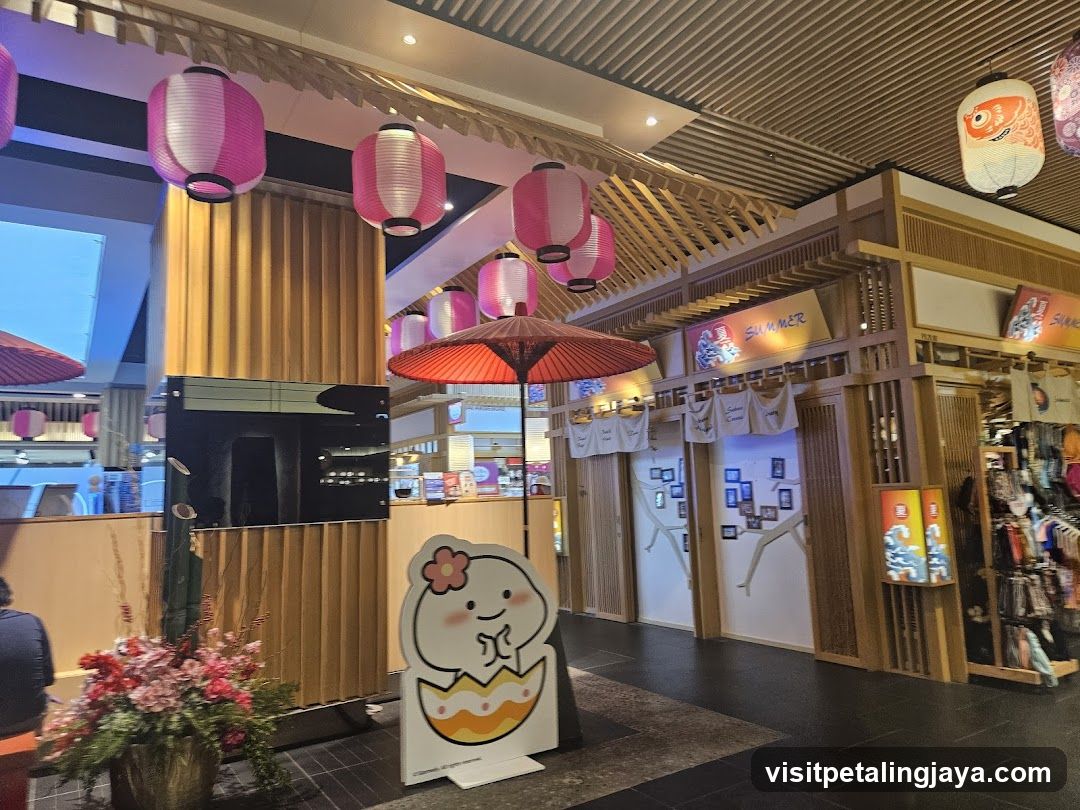 Decorated Mall Interior with Lanterns and Merchandise Display