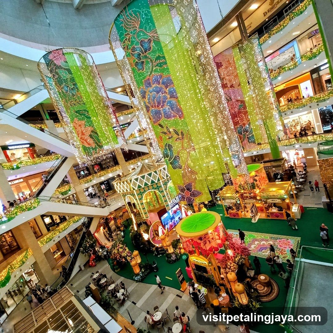 Mall Interior with Hanging Decorations