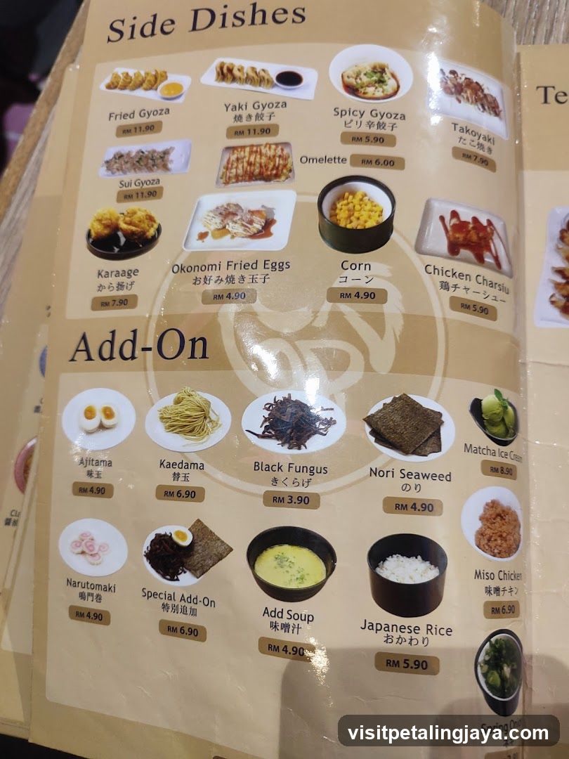 Japanese Side Dishes and Add-Ons Menu