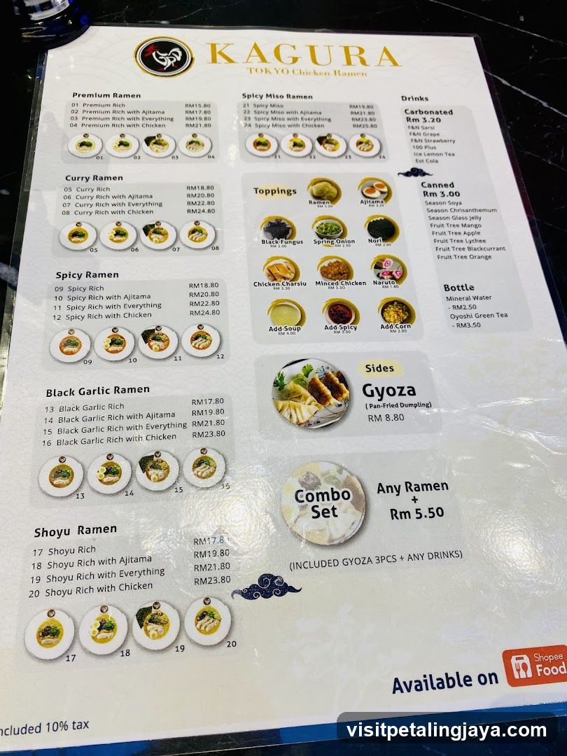 Kagura Tokyo Chicken Ramen Menu