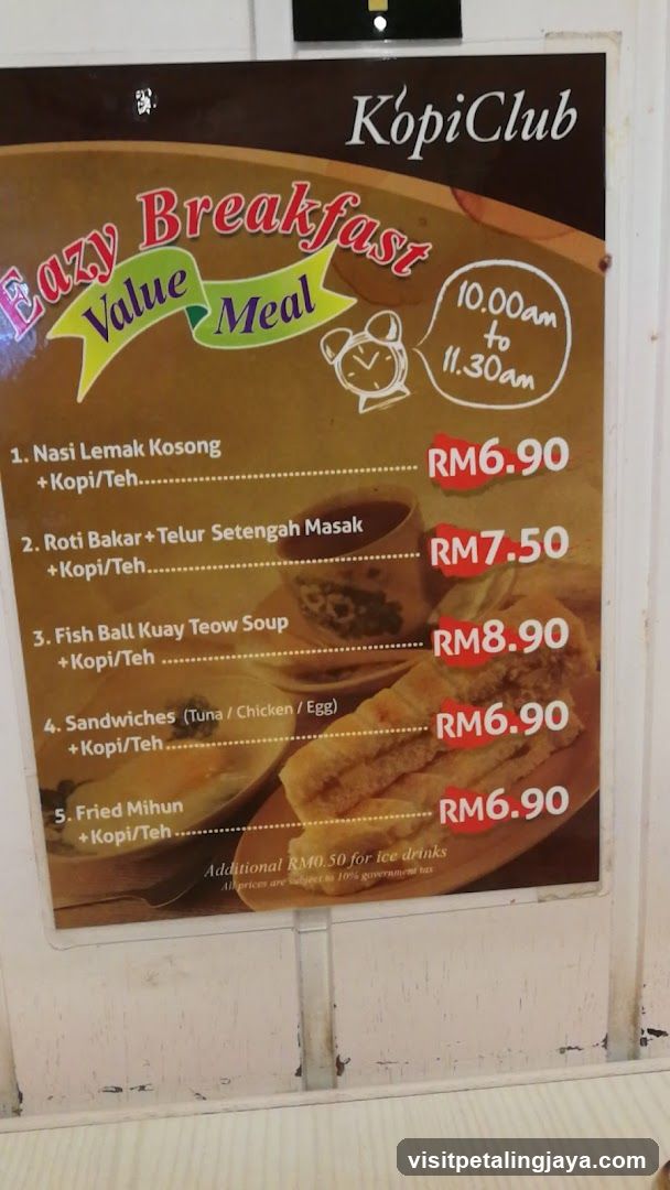 KopiClub Easy Breakfast Value Meal Menu