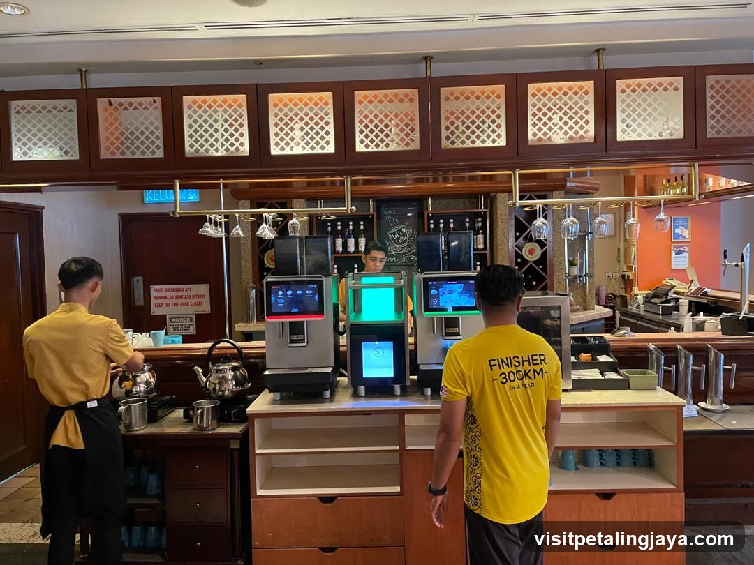 Coffee Shop Interior with Staff and Machines