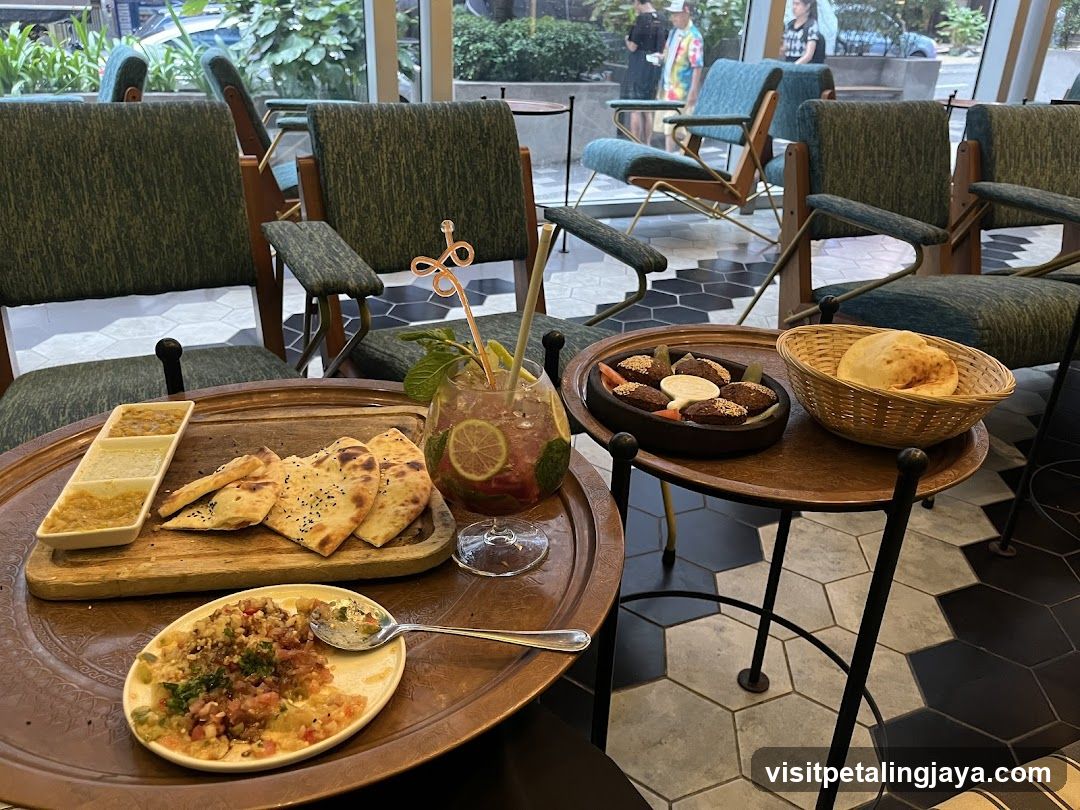 Indoor Dining Scene with Food and Drinks
