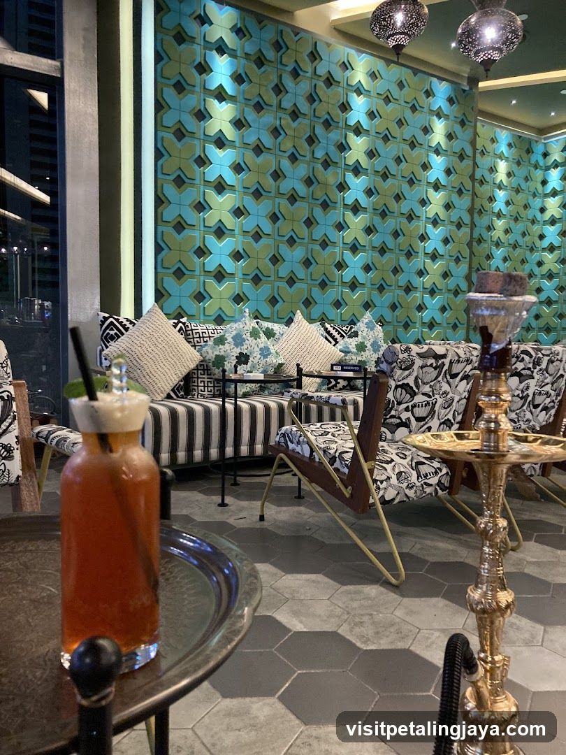 Interior Lounge with Decorative Wall and Hookah