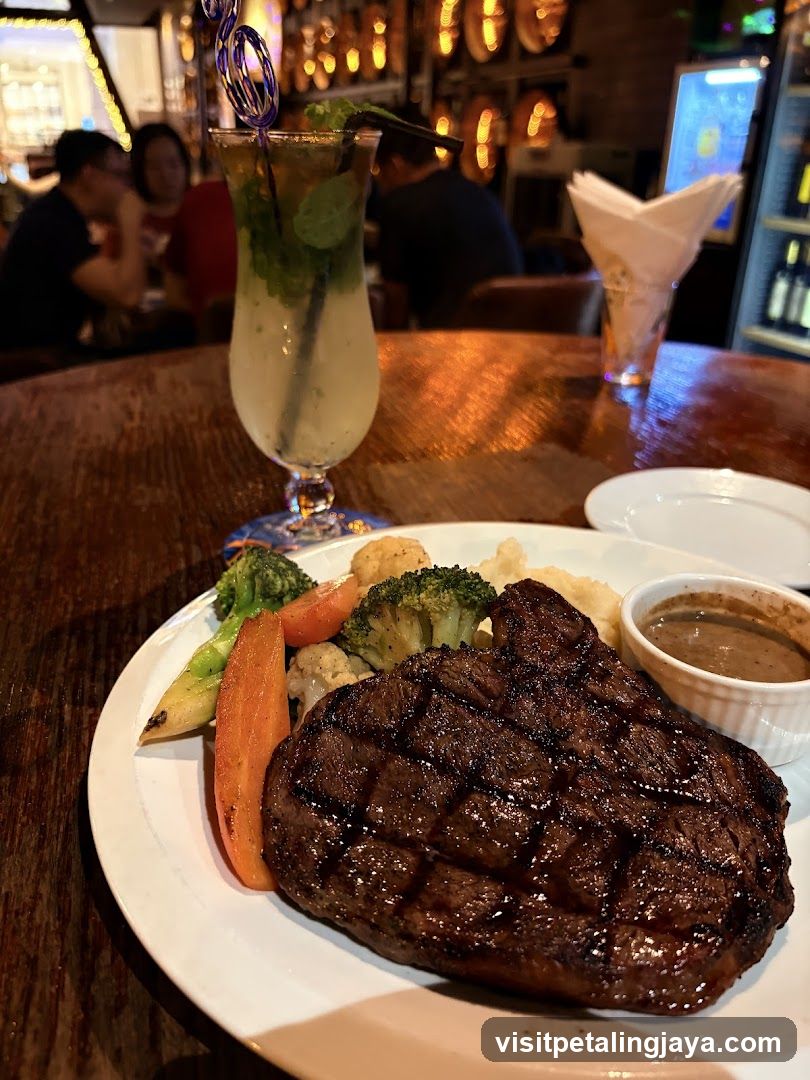 Grilled Steak with Vegetables and Drink