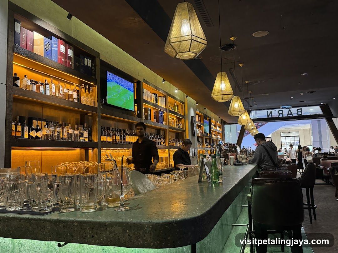 Bar Interior with Staff and Shelves