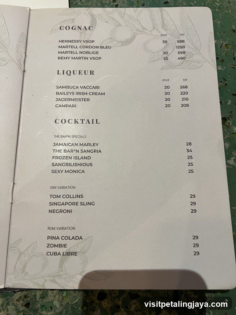 Cognac, Liqueur & Cocktail Menu
