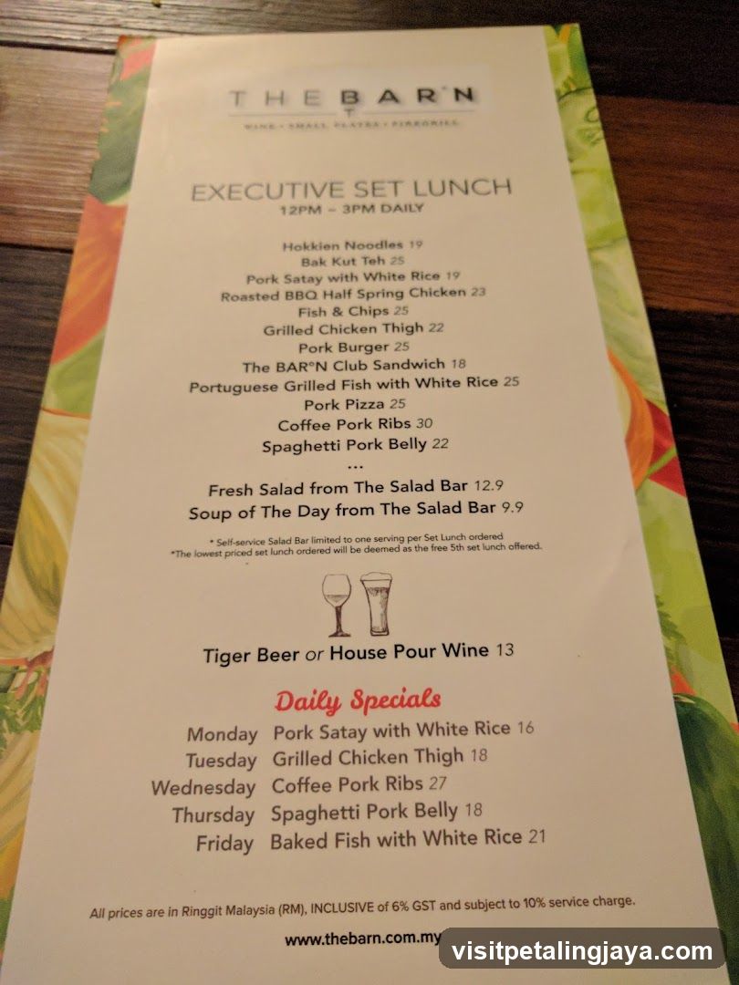 The Barn Menu