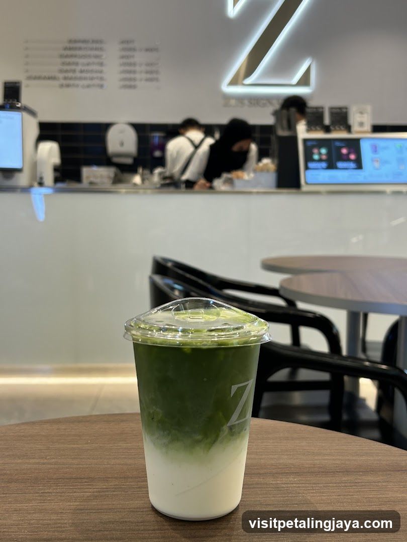 Matcha Drink at Cafe Interior