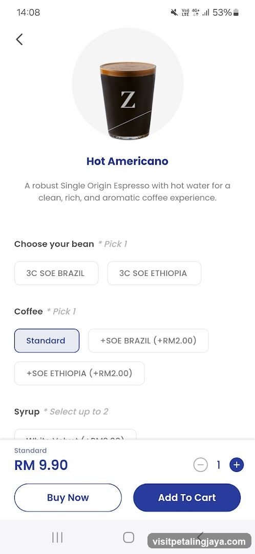 Hot Americano Product Page
