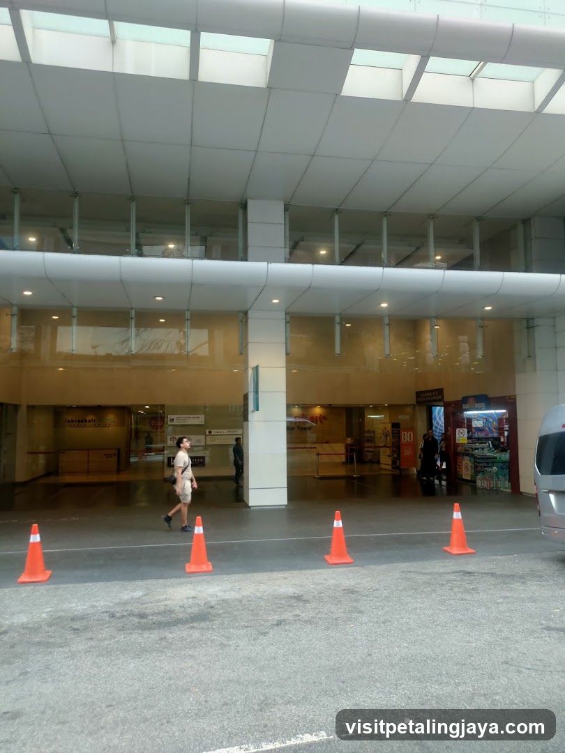 Entrance with orange cones