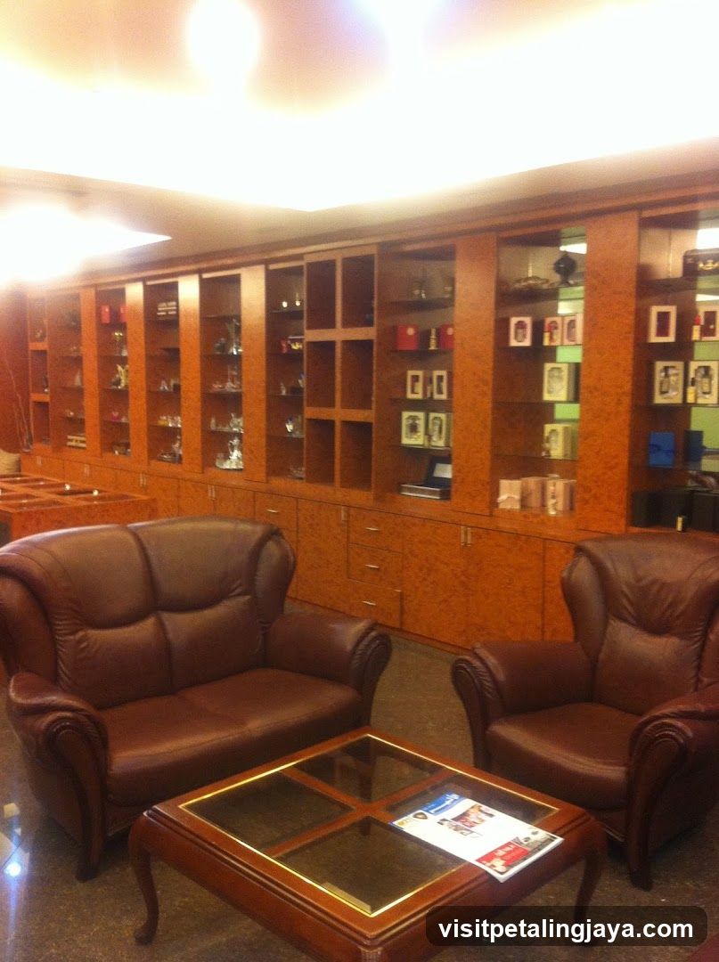 Interior Lounge with Leather Seating and Display Cabinets