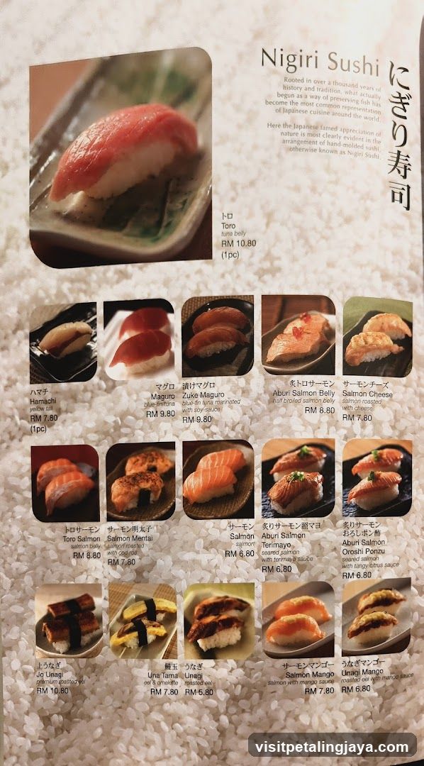 Nigiri Sushi Menu