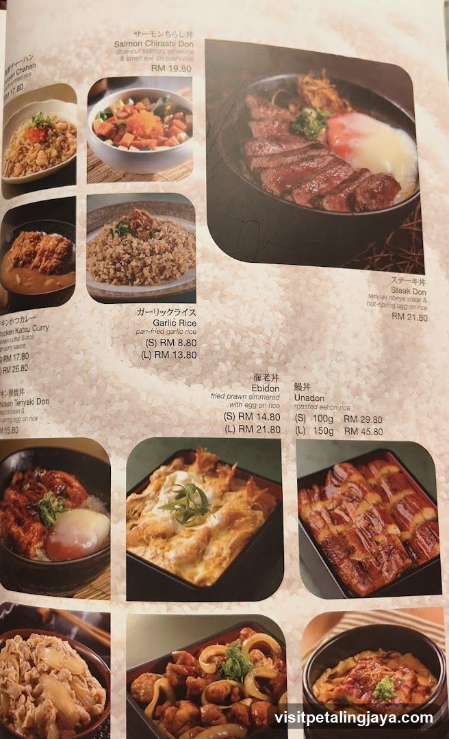 Japanese Rice Bowl Menu