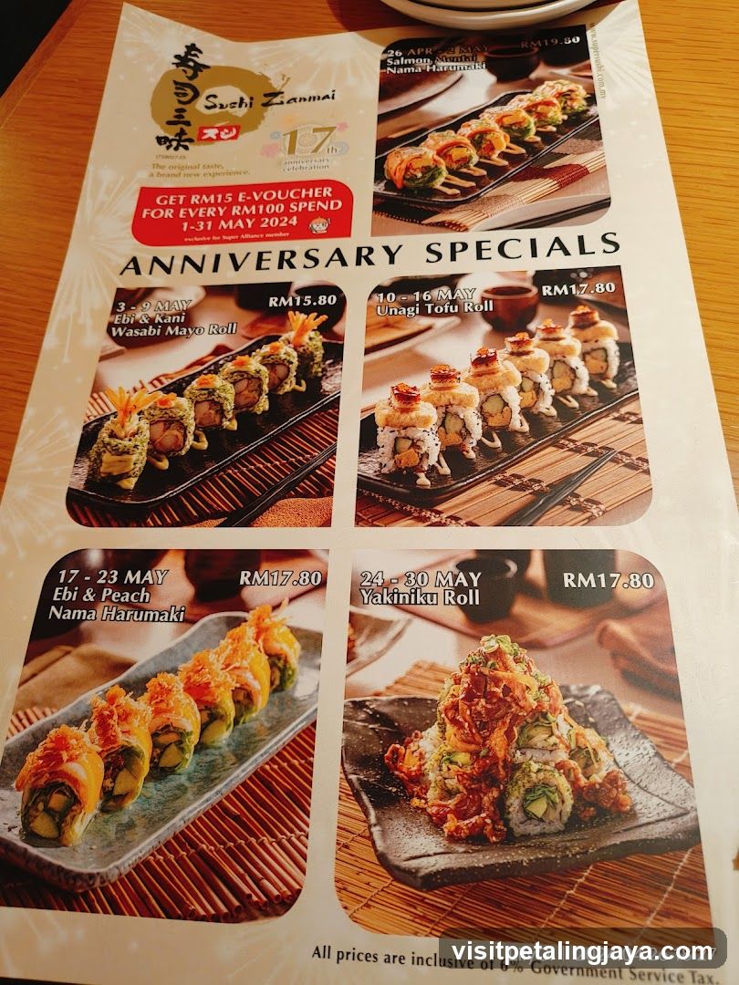 Sushi Zanmai Anniversary Specials Menu