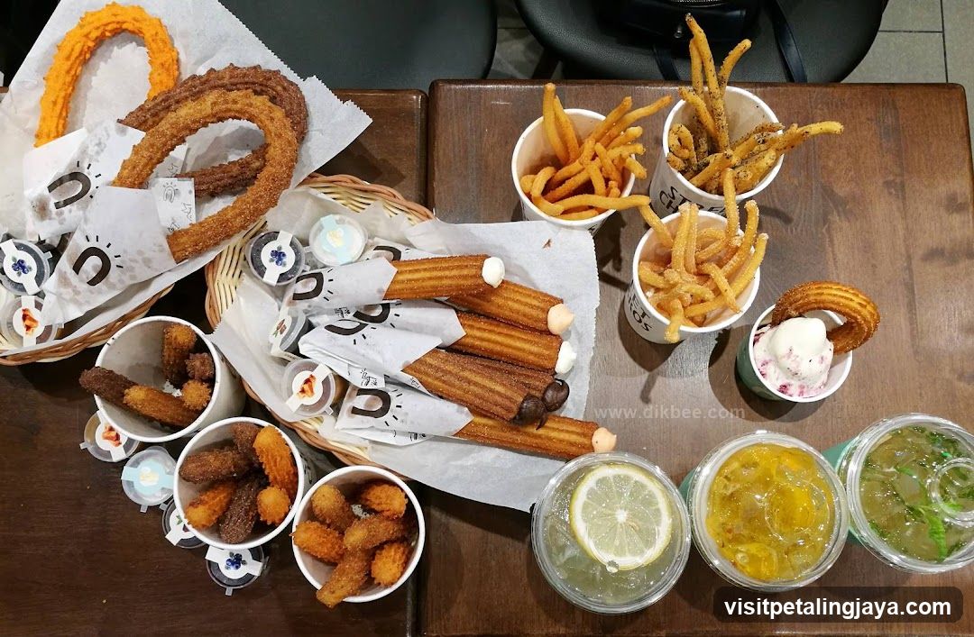 Churro and Fries Spread with Drinks