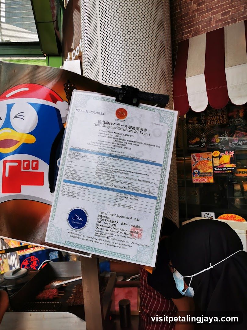 Food stall with certificate display