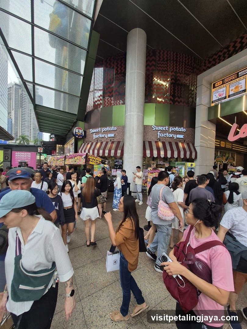 Crowded Street Scene with Shops