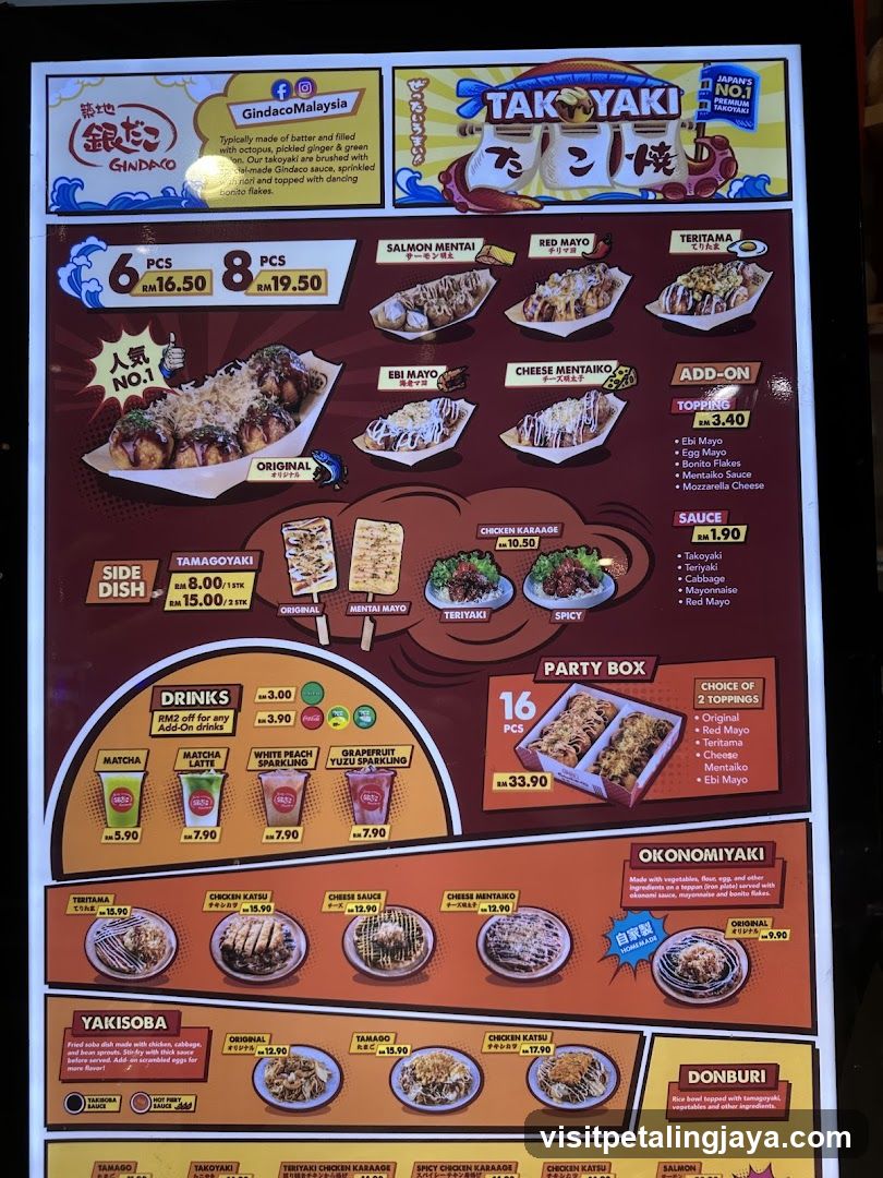 Gindako & Tak-Yaki Menu Board