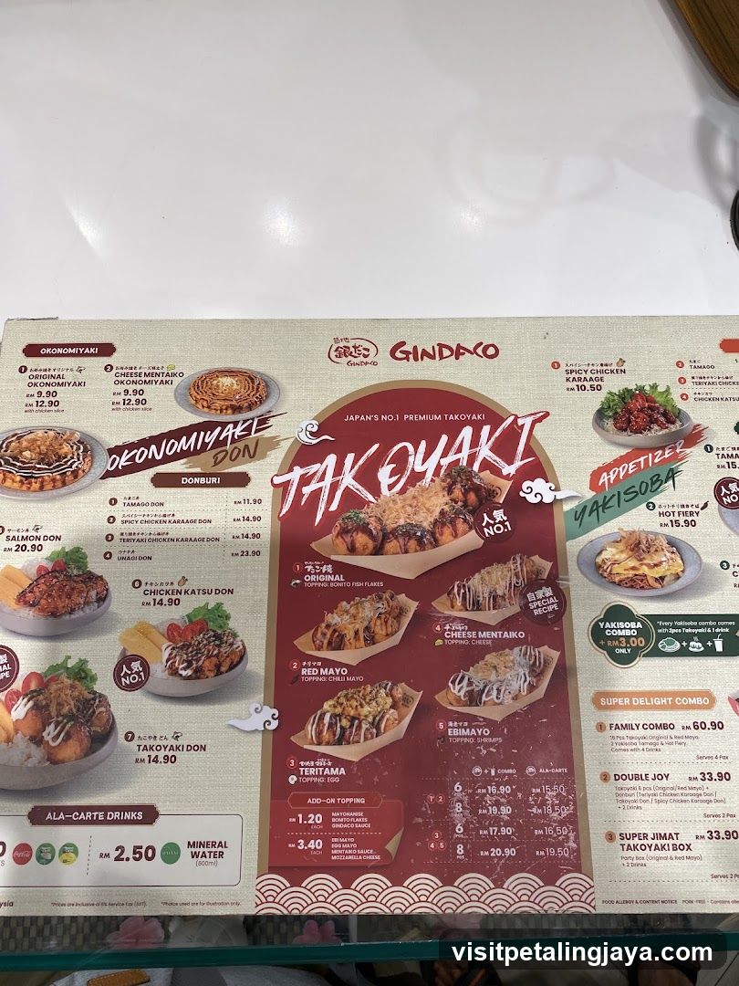Gindaco Takoyaki Menu