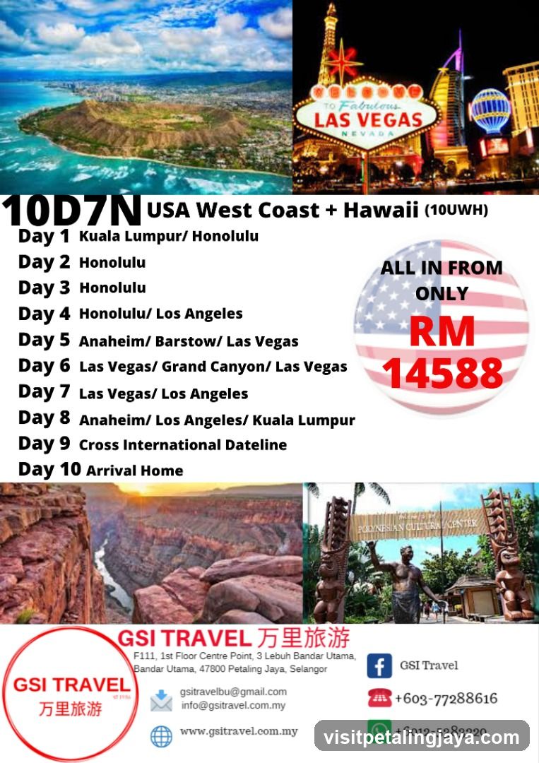 10D7N USA West Coast + Hawaii Travel Itinerary