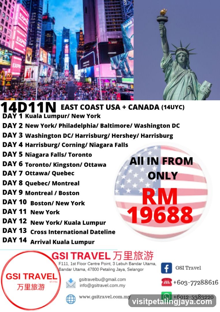 14D11N EAST COAST USA + CANADA (14UYC)