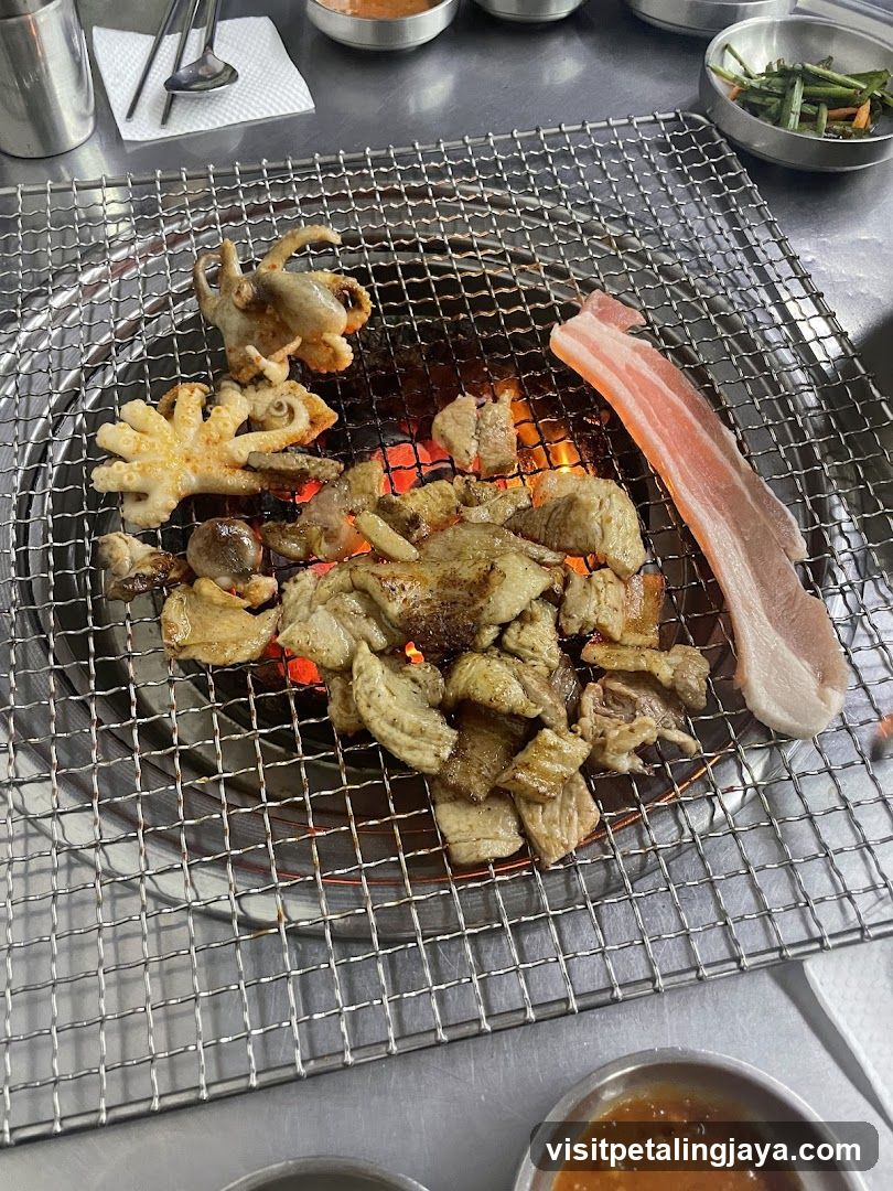 Grilled Meat and Seafood on Wire Rack