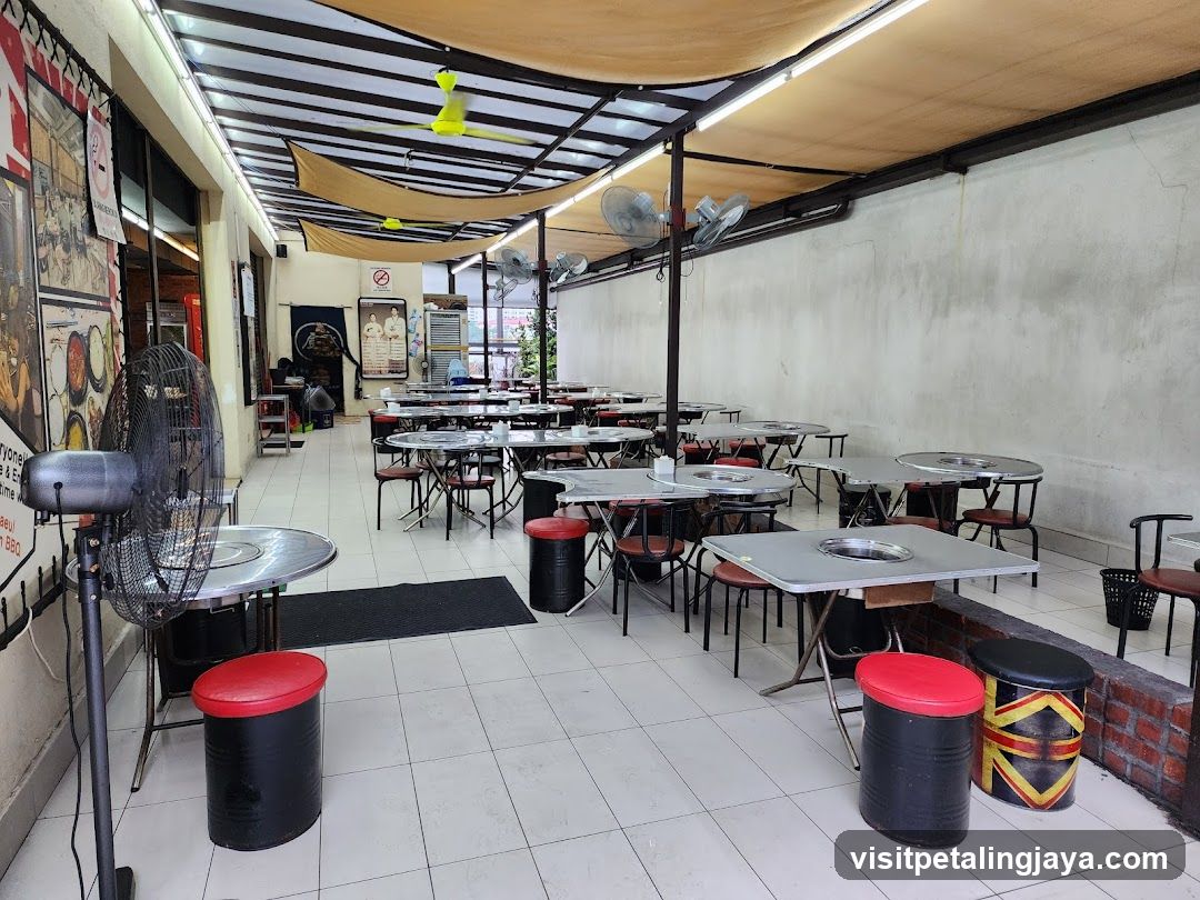 Restaurant Interior with Tables and Fans