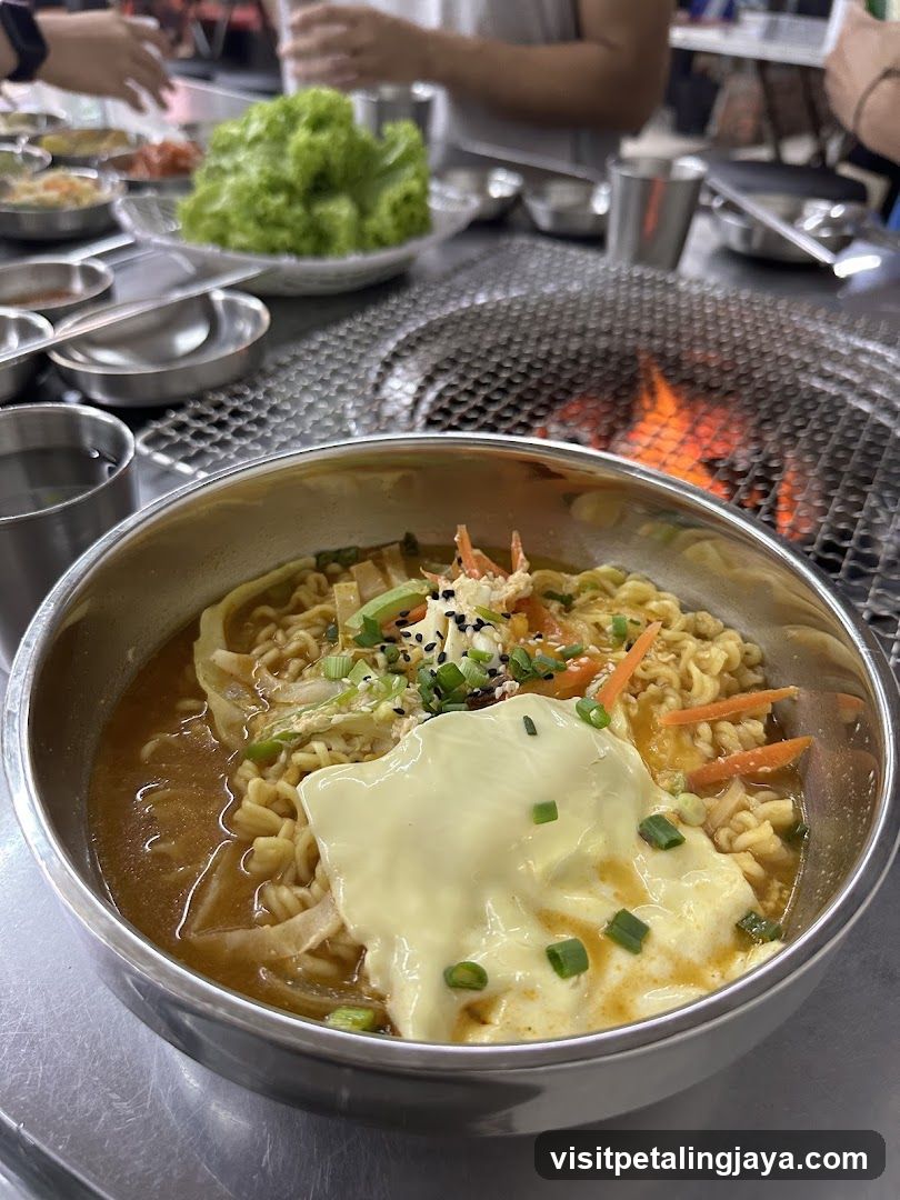 Bowl of Ramen with Cheese and Vegetables