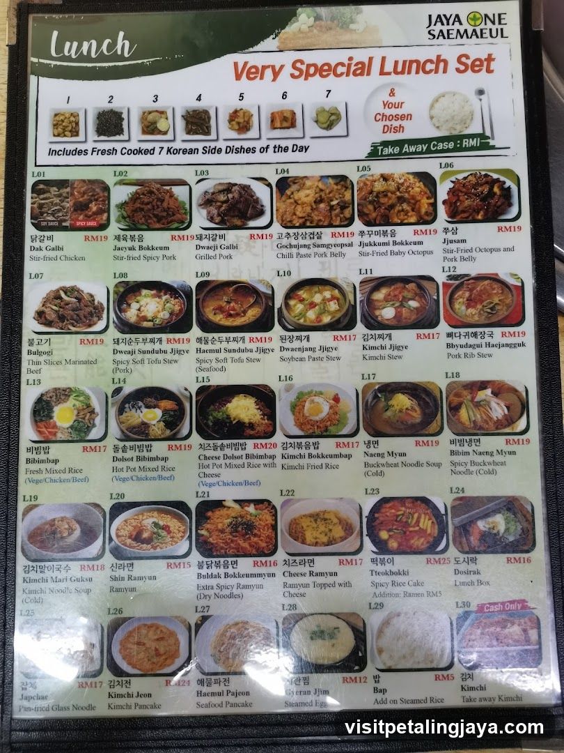 Jaya One Saemaeul Lunch Menu