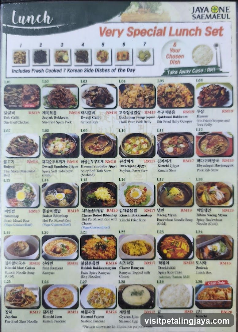 Jaya One Saemeul Lunch Menu