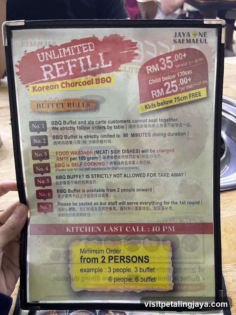 Unlimited Refill Korean Charcoal BBQ Menu