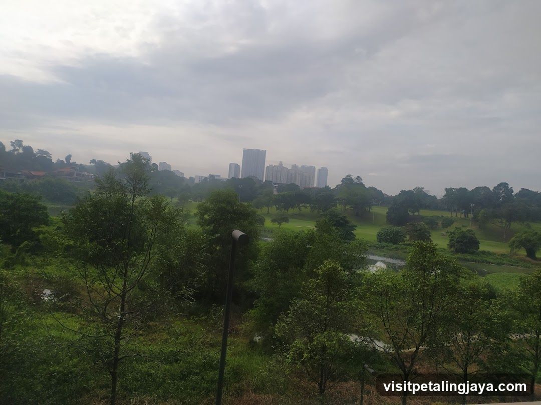 Landscape with city skyline in background