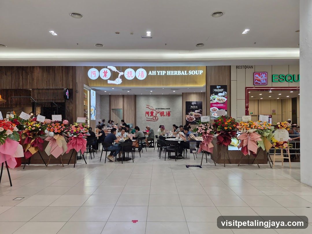 Herbal Soup Restaurant Interior with Flower Arrangements