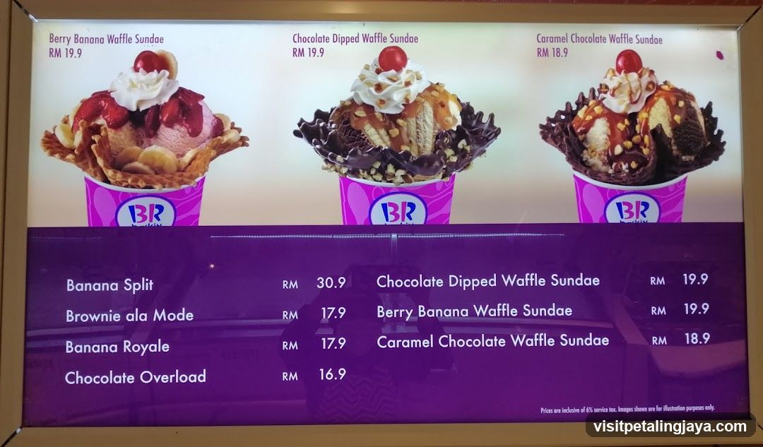 Baskin Robbins Sundae Menu Display