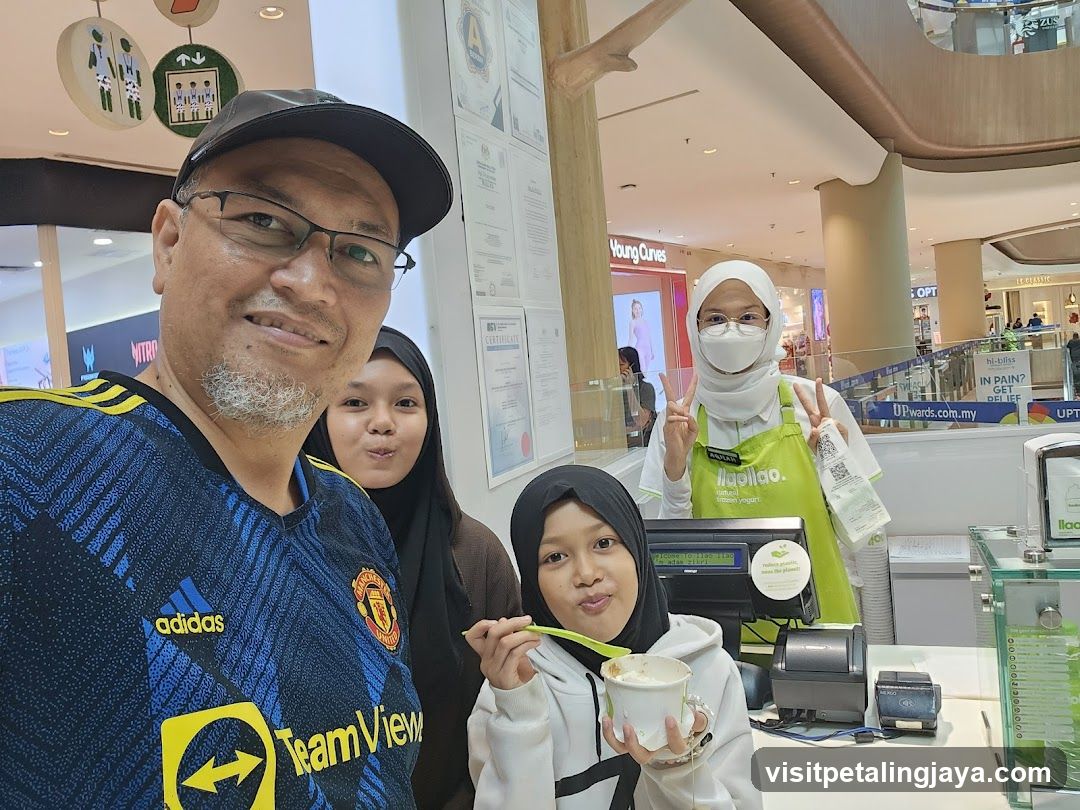 Family at a food stall in mall