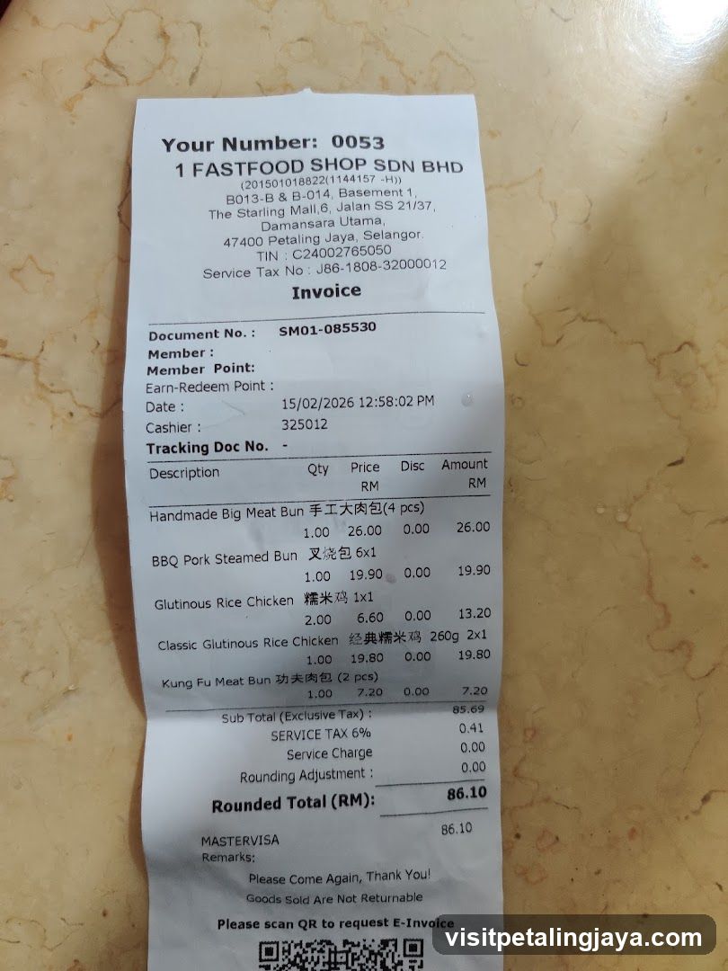 Receipt from Fastfood Shop Sdn Bhd