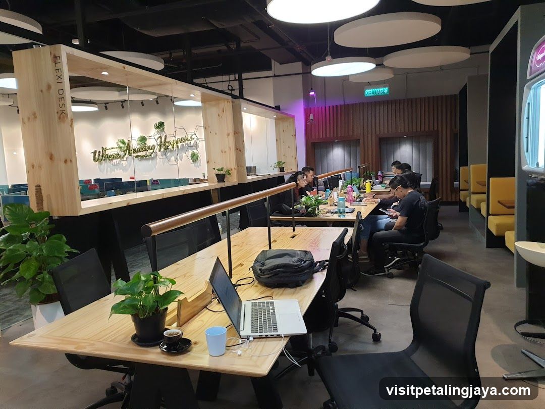 Office Interior with Workstations and Meeting Area