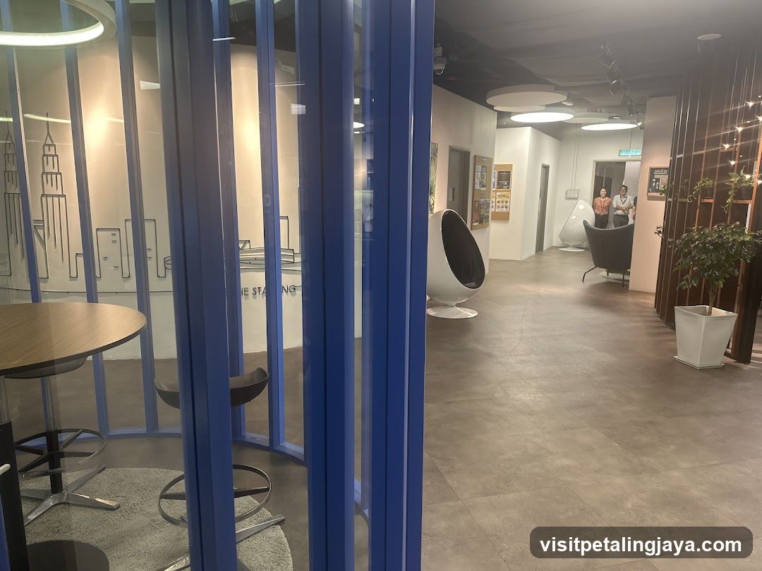 Modern Office Interior with Blue Partition Walls