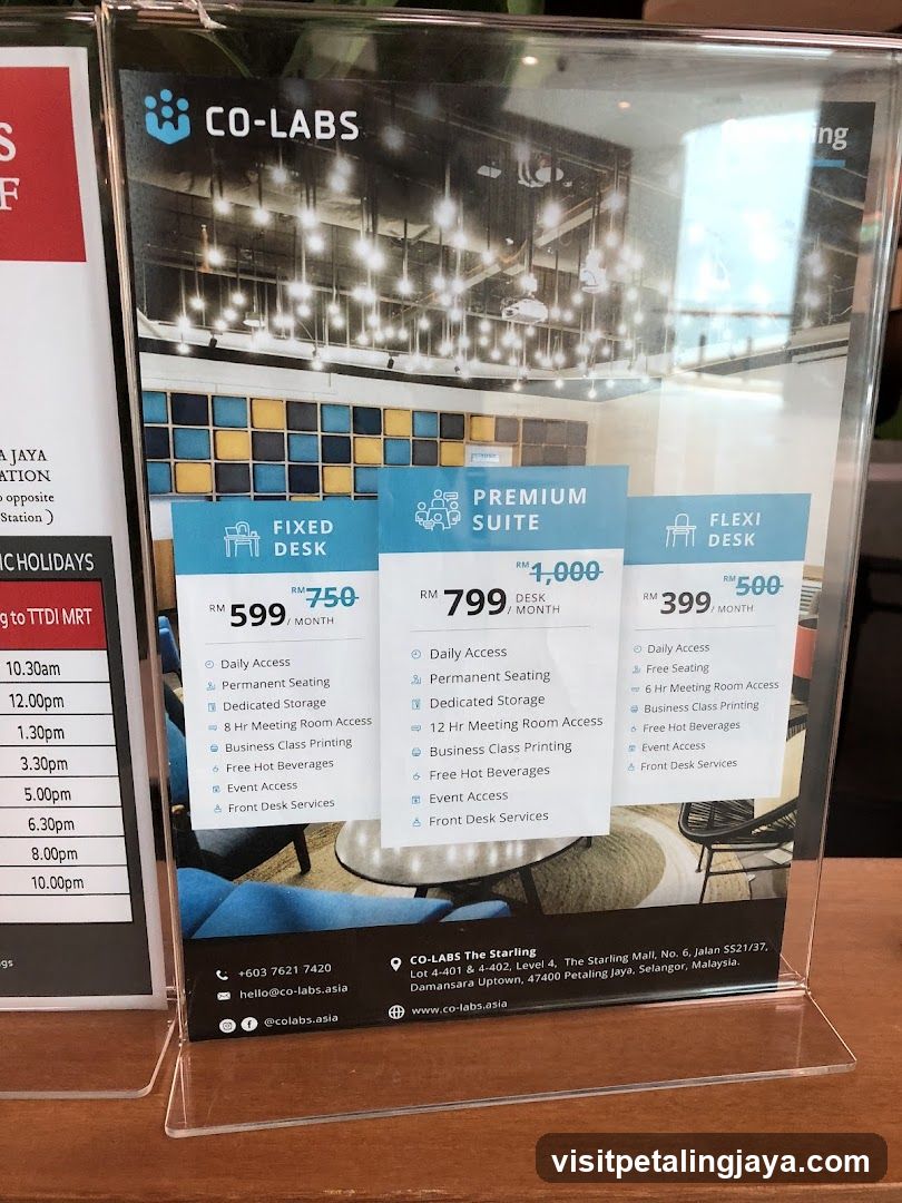 Co-Labs Co-working Space Pricing Display