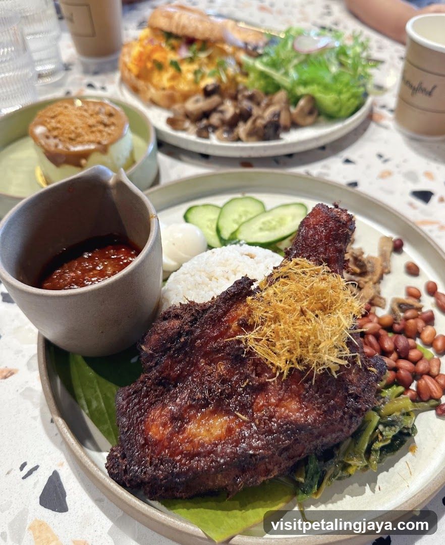 Food Spread with Fried Chicken and Omelette